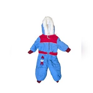 Vtg Baby Ski Hooded Snowsuit Retro Infant Winter One Piece Photo Shoot 6-9 month